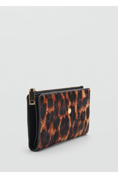 MANGO Woman Δερμάτινο πορτοφόλι Leopard Feather Fur