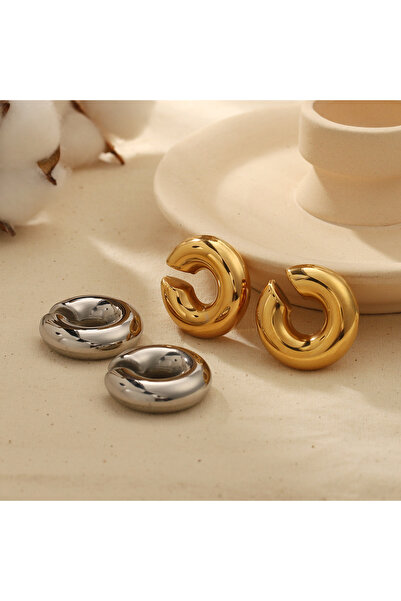 AURRARİ Silver C Bombeli Earcuff Geniş Halka Kıkırdak Küpesi