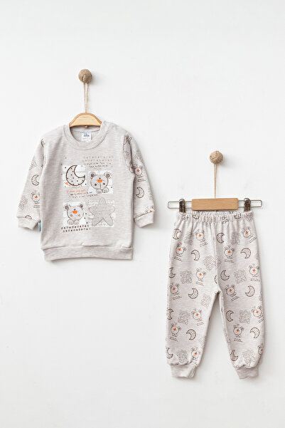 Hoppidik Bear and Star Printed Colorful Melange Combed Fabric Pajamas Set