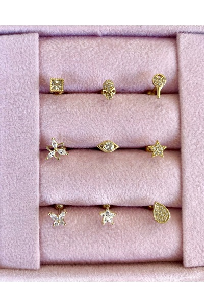 noqre Gold 925 Ayar Gümüş Tragus Kıkırdak Küpe