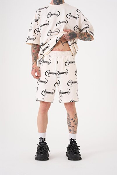 Machinist Men's Nope Printed Relaxed Off-White Shorts