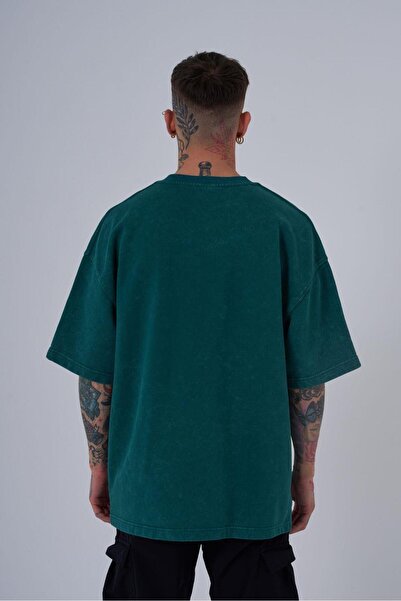 Machinist Ανδρικό μπλουζάκι με λογότυπο M Washed Oversize Petrol Green Cloudy