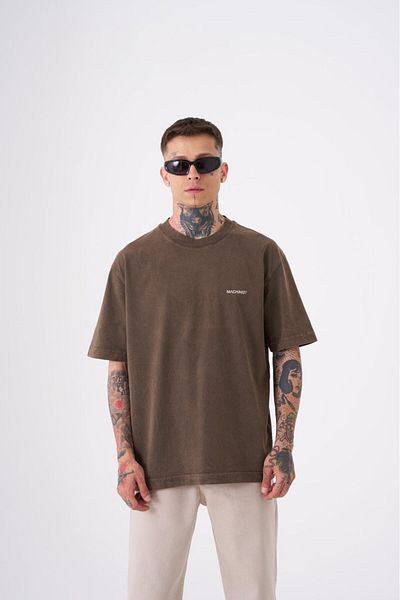 Machinist Unisex Χαλαρό Πλενόμενο Μπλουζάκι Basic Oak Coffee Spotted