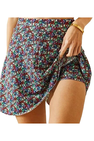 özgür giyim Rengarenk Çiçek Desenli Etek Şort