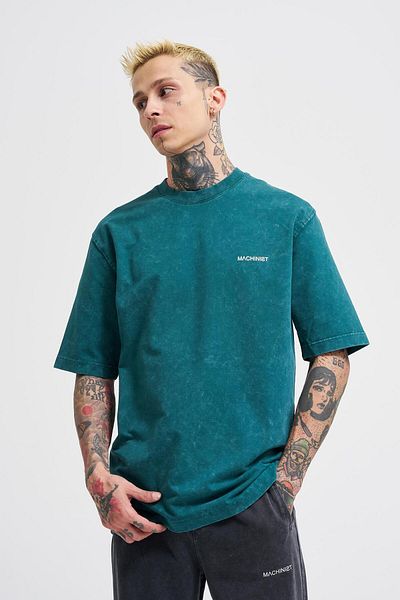 Machinist Unisex Χαλαρό Πλενόμενο Basic T-shirt Oil Green Cloudy