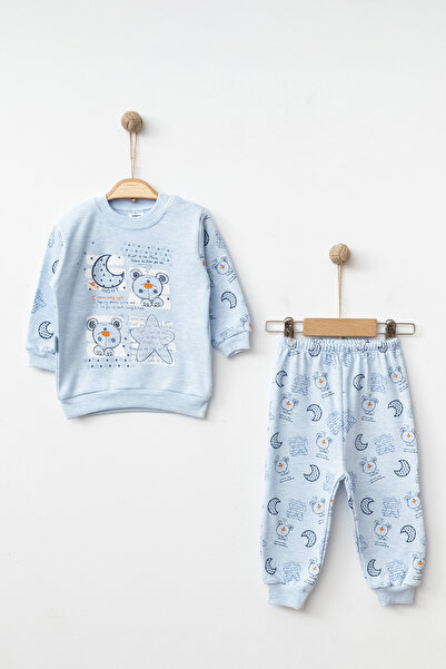 Hoppidik Bear and Star Printed Colorful Melange Combed Fabric Pajamas Set
