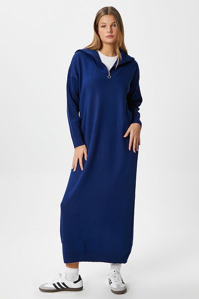 Ritnice Rochie de damă Magie Polo, cu fermoar, albastru bleumarin, lungă din tricot