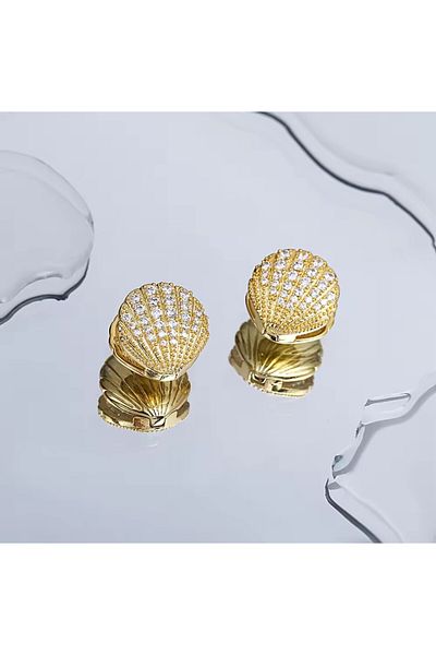AKSESUARIM Zircon Stone, Clamshell Model, Steel, Antiallergic, Stylish Earrings