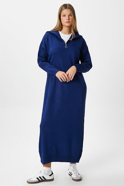 Ritnice Rochie de damă Magie Polo, cu fermoar, albastru bleumarin, lungă din tricot