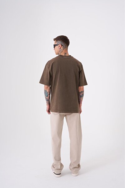 Machinist Ανδρικό Χαλαρό Πλυμένο Βασικό T-Shirt Oak Coffee Spotted