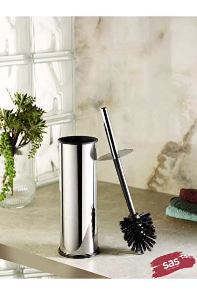 Sas Haus Ανοξείδωτος μεταλλικός κάδος απορριμμάτων 3 Lt με πεντάλ και βούρτσα τουαλέτας, Σετ μπάνιου και WC 2 τεμαχίων – Chrome