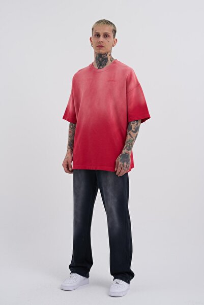 Machinist Men's Oversize Red T-Shirt - Washed Transition Printed