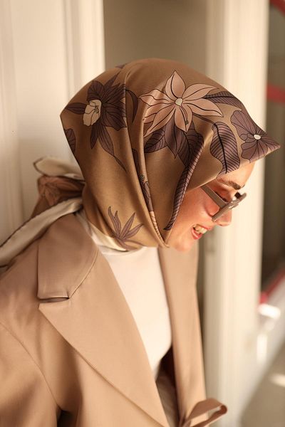 Silk Home Tivil Silk Scarf with Mink Floral Pattern-11441-03-Kvs0416