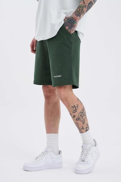 Machinist Ανδρικό Luxury Basic Washed Χαλαρωμένο Χακί Σορτς
