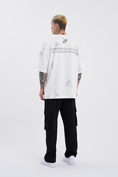 Machinist Ανδρικό μπλουζάκι εκρού Oversize Flowers