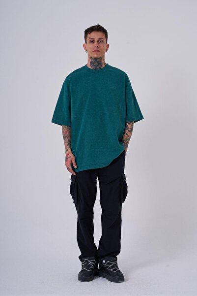 Machinist Men's Oversize Petrol Spotted T-Shirt - Washed Hidden Patch