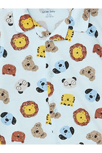 LC Waikiki LCW baby Baskılı Polo Yaka Uzun Kollu Baskılı Erkek Bebek Pijama Takımı