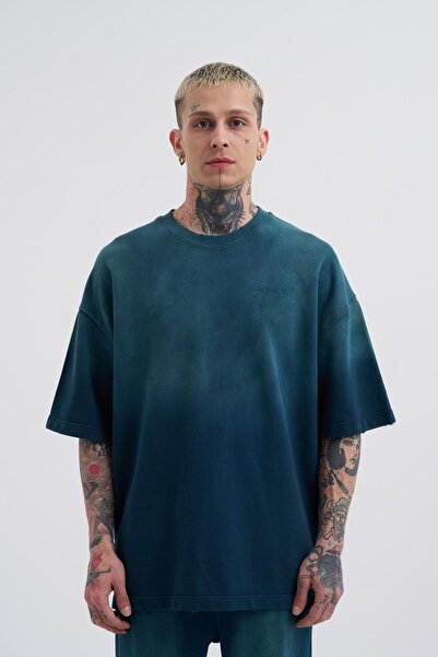 Machinist Ανδρικό μπλουζάκι Petrol Green Oversize - Washed Transition Printed
