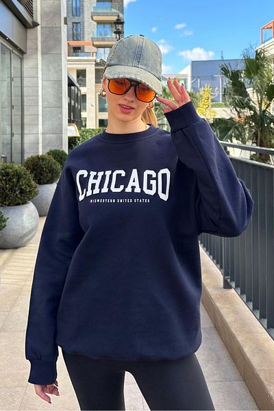 Seeh Crew Neck Navy Blue Printed Sweatshirt - Sh127