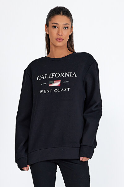 Superlife Süperlife Women's Crew Neck Comfortable Fit Fleece Lined 3 Thread American Printed Sweatshirt Spr24Swk26