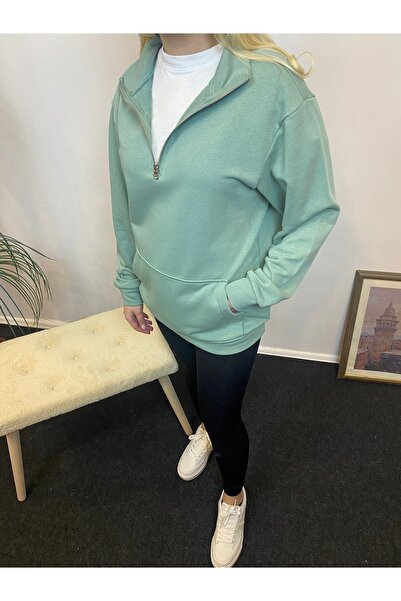 Superlife Γυναικείο φούτερ με μισό φερμουάρ με 3 κλωστές και τσέπη καγκουρό spr24swk22