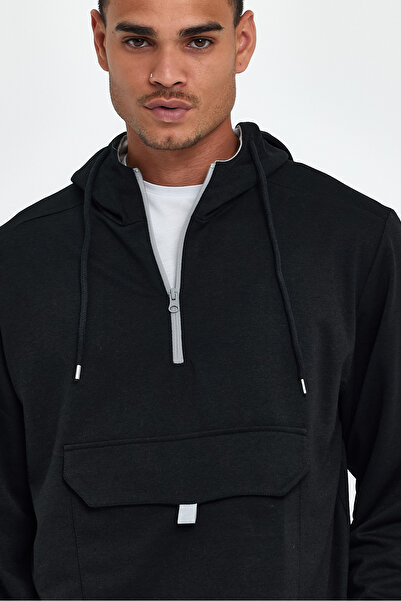 Superlife Ανδρικό φούτερ με κουκούλα κανονική εφαρμογή με μισό φερμουάρ και τσέπες Cargo SPR22SW171