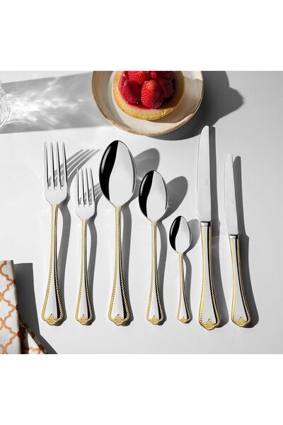 Nehir طقم سكاكين وشوكة وملعقة جلدية مكونة من 89 قطعة مطلية بالذهب عيار 24 قير...