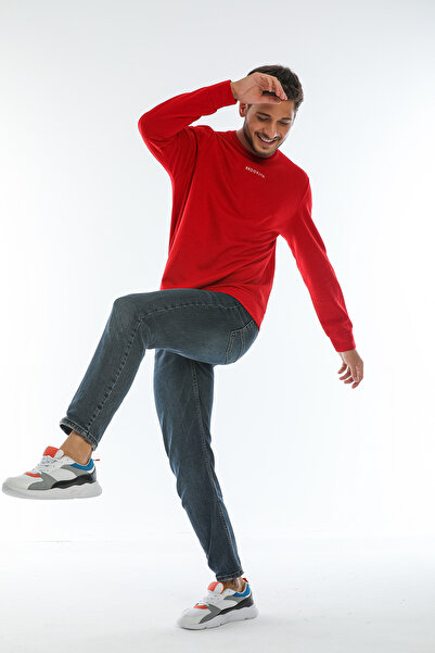 Superlife Superlife Men's Crew Neck Regular Fit Brooklyn Printed Thin Sweatshirt