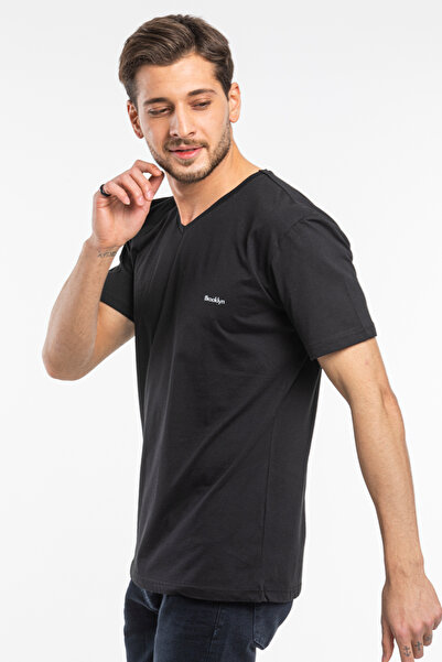 Superlife Süperlife Men V Neck Slim Fit Brooklyn Printed Short Sleeve t Shirt Spr 265