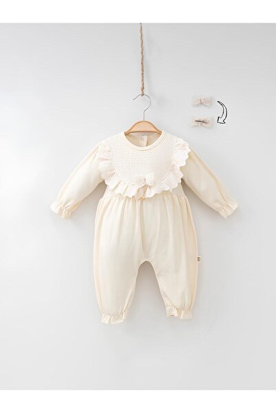 Rise Raba Kız Bebek Tulum Dantelli Uzun Kollu Toka Hediyeli 3-12 Aylık