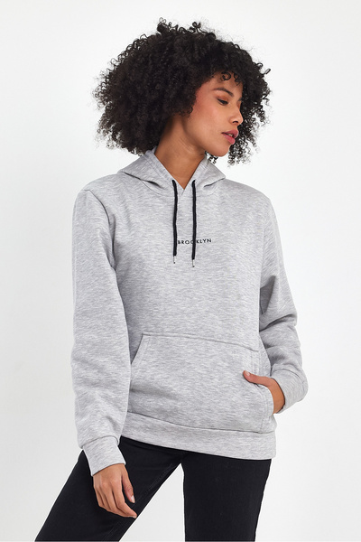 Superlife Γυναικείο φούτερ με κουκούλα, άνετο σε καλούπι, φλις 3 κλωστών, φούτερ με στάμπα στο Μπρούκλιν spr24swk13