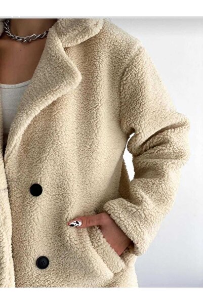 Crazy shee Dört Düğme Peluş Mont Astarlı