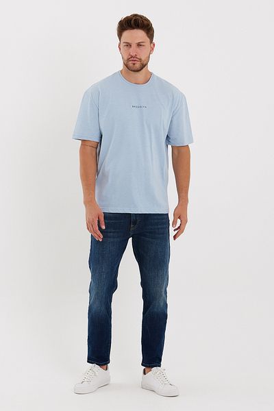 Superlife Tricou cu imprimeu Brooklyn, cu decolteu roșu și supradimensionat, pentru bărbați Spr21y27
