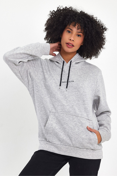 Superlife Γυναικείο φούτερ με κουκούλα, άνετο σε καλούπι, φλις 3 κλωστών, φούτερ με στάμπα στο Μπρούκλιν spr24swk13