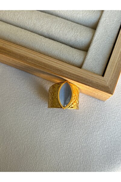 ringbox Gold Steel Anti-Tarnish Gray Purple Stone Ring