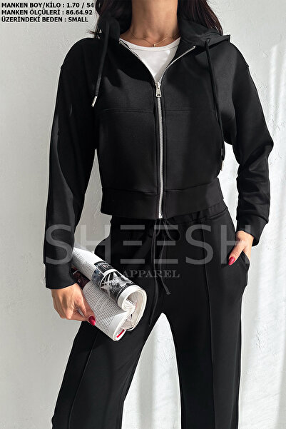 SHEESH APPAREL Modális puha textúrájú szett - Palazzo Cut cipzáras Crop felső és kapucnis pulóver