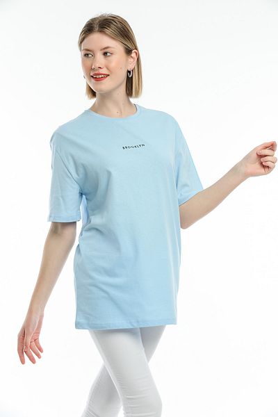 Superlife Tricou cu imprimeu Brookyln pentru damă, cu decolteu în formă de supradimensionat Spr21yk27
