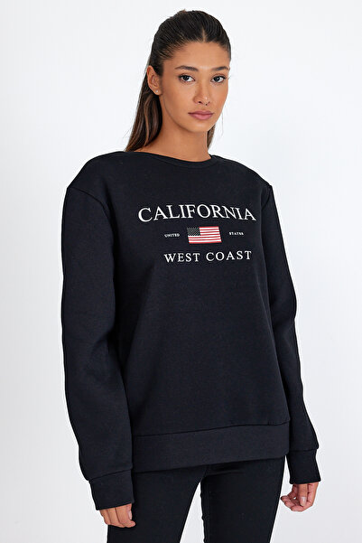 Superlife Süperlife Women's Crew Neck Comfortable Fit Fleece Lined 3 Thread American Printed Sweatshirt Spr24Swk26