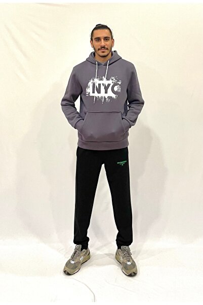 Superlife Ανδρικό φούτερ με κουκούλα, άνετο και άνετο, με φλις εσωτερικά, 3 κλωστές, με στάμπα NYC spr24sw09