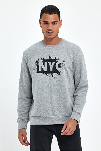 Superlife Men's Crew Neck Comfortable Fit 3 Thread Thick Nyc Printed Sweatshirt Spr24Sw24