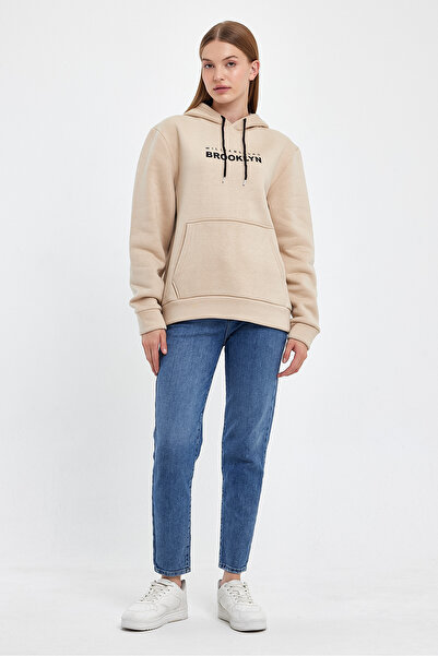 Superlife Women's Hooded Comfortable Fit Fleece Lined 3-Thread W. Brooklyn Printed Sweatshirt Spr24Swk04