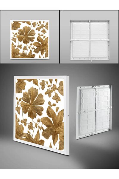 Gökyüzü Panel Leaf Patterned Led Chandelier, 60X60 Led Panel Luminaire, 60Watt, White Light, Daylight Optional Lamp