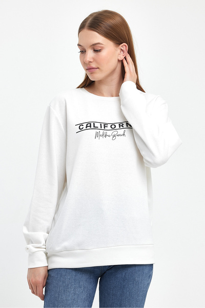 Superlife Γυναικείο φούτερ με λαιμόκοψη με άνετη εφαρμογή 3 κλωστών, χοντρό καλιφόρνιαν εμπριμέ φούτερ SPR24SWK32