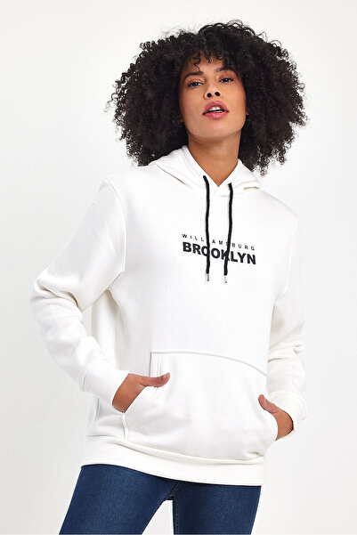 Superlife Women's Hooded Comfortable Fit Fleece Lined 3-Thread W. Brooklyn Printed Sweatshirt Spr24Swk04