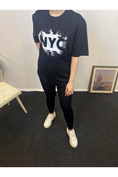 Superlife Γυναικείο μπλουζάκι με λαιμόκοψη Oversize Fit NYC με στάμπα SPR24TSk114