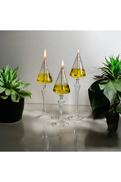 Moonlight Glass Lalezen Cam Kandil Seti (3 ADET CAM KANDİL - 200 ML KANDİL YA...