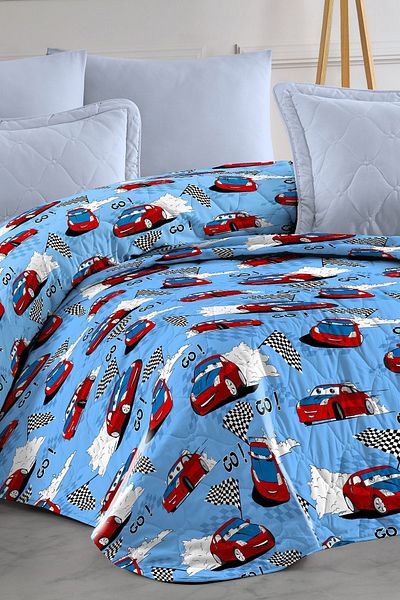 EVA Single Car Patterned Bedspread and Sofa - Multi-Purpose, Quilted, 155 x 230 cm