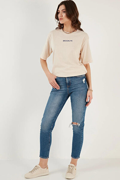 Superlife Γυναικείο μπλουζάκι με λαιμόκοψη Superlife Standard & Regular Fit Brookyln με στάμπα SPR21YK27