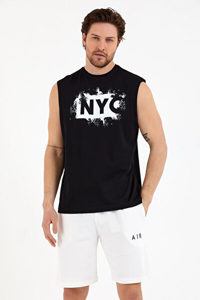 Superlife Tricou cu imprimeu Nyc pentru bărbați, cu decolteu ochi, spr22ts124