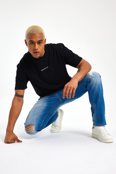 Superlife Ανδρικό μπλουζάκι με λαιμόκοψη πλήρωμα υπερμεγέθη Fit Brooklyn printed T-shirt Spr21y27